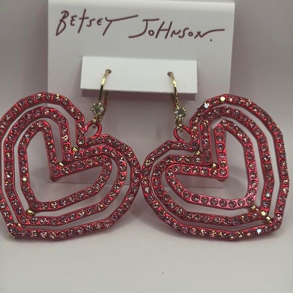 Betsey Johnson Pink Heart Earrings - Picture 3 of 7